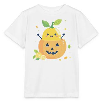 Zitrone im Halloween-Kürbis - Stanley/Stella Kinder T-Shirt MINI CREATOR  - Weiß - Vorne - Maike (125cm)