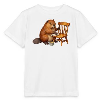 Biber restauriert einen Holzstuhl - Stanley/Stella Kinder T-Shirt MINI CREATOR  - Weiß - Vorne - Maike (125cm)