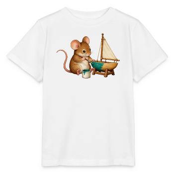 Maus baut ein Modellsegelboot - Stanley/Stella Kinder T-Shirt MINI CREATOR  - Weiß - Vorne - Maike (125cm)