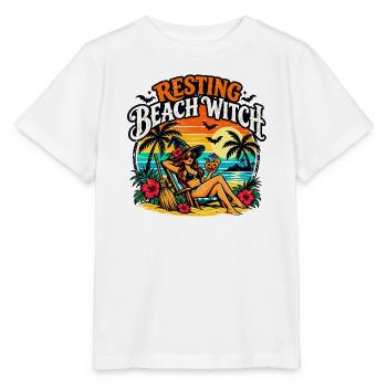 Resting Beach Witch Tropisches lustiges Halloween - Stanley/Stella Kinder T-Shirt MINI CREATOR  - Weiß - Vorne - Maike (125cm)