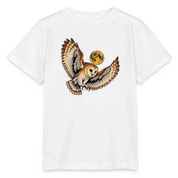 Schleiereule unter einem goldenen Mond - Stanley/Stella Kinder T-Shirt MINI CREATOR  - Weiß - Vorne - Maike (125cm)