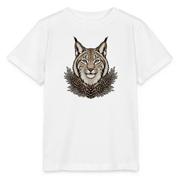 Luchs Portrait Pinselohren Tannenzapfen Shirt - Stanley/Stella Kinder T-Shirt MINI CREATOR  - Weiß - Vorne - Maike (125cm)