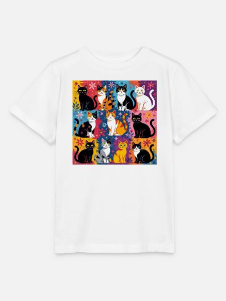 Katzenkunst "Bunt und Floral" - Stanley/Stella Kinder T-Shirt MINI CREATOR - Weiß