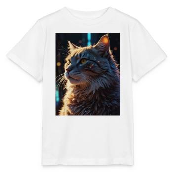 Sternenpfote: Neon-Katze im Licht - Stanley/Stella Kinder T-Shirt MINI CREATOR  - Weiß - Vorne - Maike (125cm)