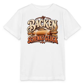 Backen schenkt Glück Backmotiv mit Teigrolle - Stanley/Stella Kinder T-Shirt MINI CREATOR  - Weiß - Vorne - Maike (125cm)