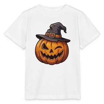 Kürbis mit einem charmanten Hut - Stanley/Stella Kinder T-Shirt MINI CREATOR  - Weiß - Vorne - Maike (125cm)