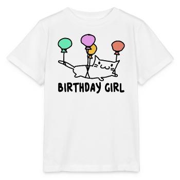 Katze mit Ballons Birthday Girl Geschenk - Stanley/Stella Kinder T-Shirt MINI CREATOR  - Weiß - Vorne - Maike (125cm)