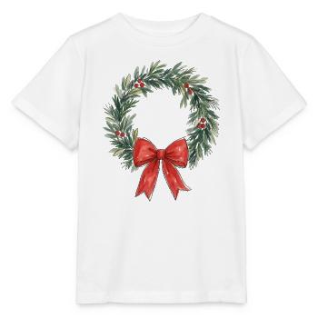 Traditioneller Weihnachtskranz mit roter Schleife - Stanley/Stella Kinder T-Shirt MINI CREATOR  - Weiß - Vorne - Maike (125cm)