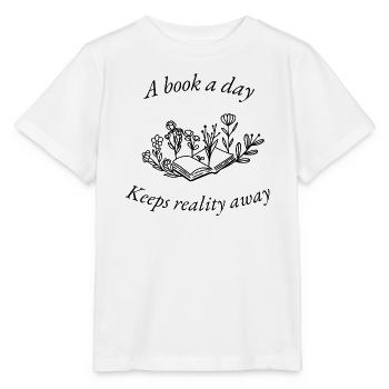 Ein Buch am Tag hält die Realität fern - Stanley/Stella Kinder T-Shirt MINI CREATOR  - Weiß - Vorne - Maike (125cm)