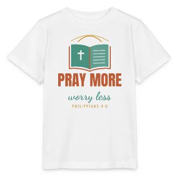Pray More Worry Less – Philippians 4:6 - Stanley/Stella Kinder T-Shirt MINI CREATOR  - Weiß - Vorne - Maike (125cm)