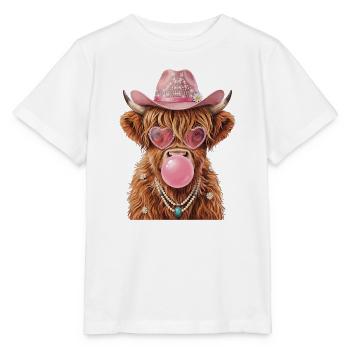 Hochlandrind Cowgirl mit Kaugummiblase - Stanley/Stella Kinder T-Shirt MINI CREATOR  - Weiß - Vorne - Maike (125cm)