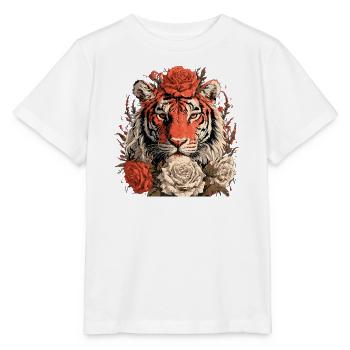 Tiger mit Blumenkrone - Stanley/Stella Kinder T-Shirt MINI CREATOR  - Weiß - Vorne - Maike (125cm)