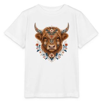 Highland Cow, Schottisches Rind, Hochland Rind - Stanley/Stella Kinder T-Shirt MINI CREATOR  - Weiß - Vorne - Maike (125cm)