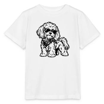 Havaneser mit Sonnenbrille – Cooler Hund - Stanley/Stella Kinder T-Shirt MINI CREATOR  - Weiß - Vorne - Maike (125cm)