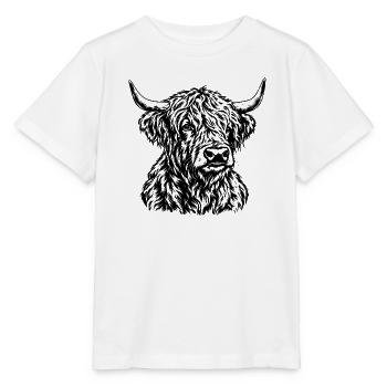 Schottisches Hochlandrind – Schwarz Weiß Gravur - Stanley/Stella Kinder T-Shirt MINI CREATOR  - Weiß - Vorne - Maike (125cm)
