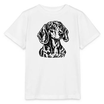 Dackel Porträt – Schwarz Weiß Gravur - Stanley/Stella Kinder T-Shirt MINI CREATOR  - Weiß - Vorne - Maike (125cm)