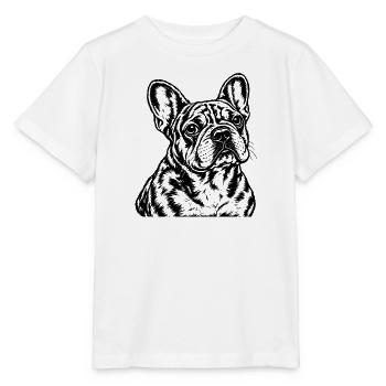 Französische Bulldogge – Schwarz Weiß Porträt - Stanley/Stella Kinder T-Shirt MINI CREATOR  - Weiß - Vorne - Maike (125cm)