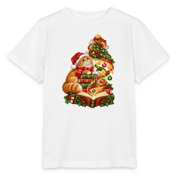 Weihnachtslesekatze und Bücher - Stanley/Stella Kinder T-Shirt MINI CREATOR  - Weiß - Vorne - Maike (125cm)
