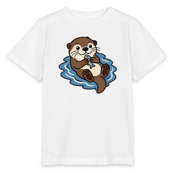Otter Fisch Wasser Niedlich Tier Vektor Shirt - Stanley/Stella Kinder T-Shirt MINI CREATOR  - Weiß - Vorne - Maike (125cm)