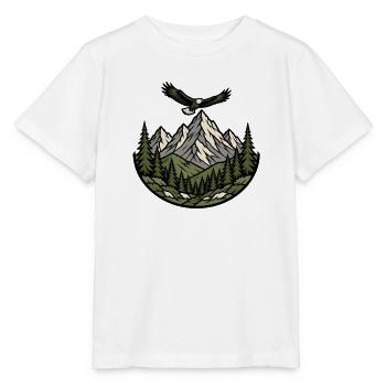 Berge Adler Wald Emblem Wandern Natur Vektor Shirt - Stanley/Stella Kinder T-Shirt MINI CREATOR  - Weiß - Vorne - Maike (125cm)