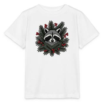 Waschbär Tannenzweige Beeren Wald Vektor Shirt - Stanley/Stella Kinder T-Shirt MINI CREATOR  - Weiß - Vorne - Maike (125cm)