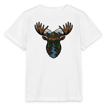 Elch Wald Fluss Landschaft Wildnis Vektor Shirt - Stanley/Stella Kinder T-Shirt MINI CREATOR  - Weiß - Vorne - Maike (125cm)