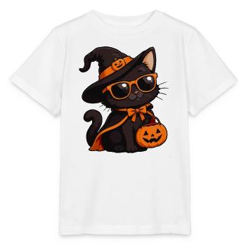 Halloween-Katze mit Kürbiskorb - Stanley/Stella Kinder T-Shirt MINI CREATOR  - Weiß - Vorne - Maike (125cm)