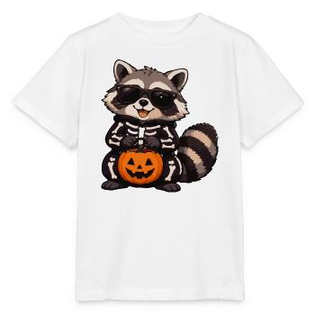 Skelett-Raccoon mit Kürbis - Stanley/Stella Kinder T-Shirt MINI CREATOR  - Weiß - Vorne - Maike (125cm)