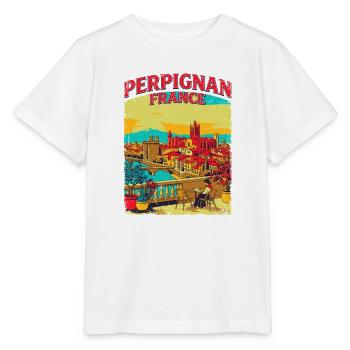 Vintage Style Perpignan France Cityscape Novelty - Stanley/Stella Kinder T-Shirt MINI CREATOR  - Weiß - Vorne - Maike (125cm)