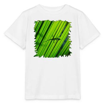 Gecko-Silhouette auf grünem Blatt - Stanley/Stella Kinder T-Shirt MINI CREATOR  - Weiß - Vorne - Maike (125cm)