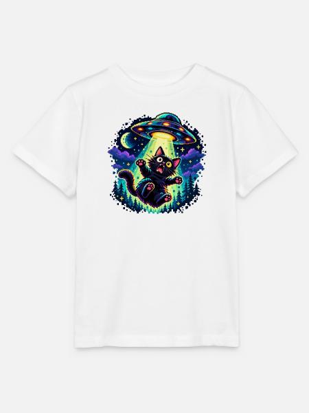 UFO entführt Katze – Lustige Retro Pixel Art - Stanley/Stella Kinder T-Shirt MINI CREATOR  - Weiß