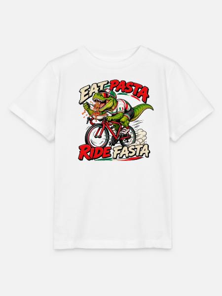 Eat Pasta Ride Fasta – Rennrad T-Rex - Stanley/Stella Kinder T-Shirt MINI CREATOR  - Weiß