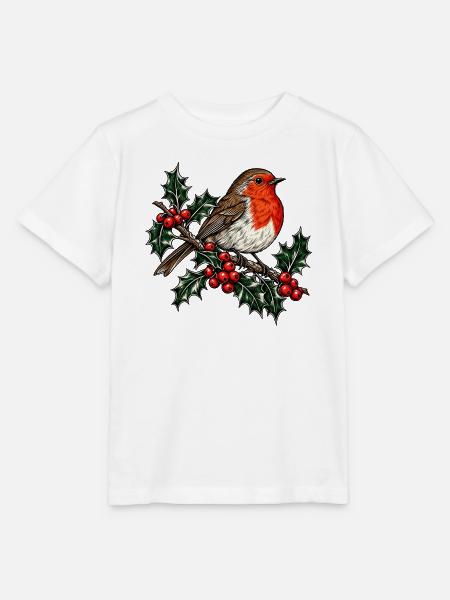 Rotkehlchen auf Stechpalmenzweig - Stanley/Stella Kinder T-Shirt MINI CREATOR  - Weiß