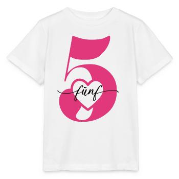 Ziffer Fünf 5 mit Herz - Stanley/Stella Kinder T-Shirt MINI CREATOR  - Weiß - Vorne - Maike (125cm)