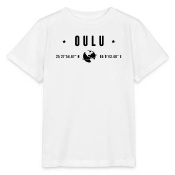 Oulu Coordonnées GPS Typographie Noire - T-shirt bio MINI CREATOR Stanley/Stella Enfant - blanc - Devant - Maike (125cm)