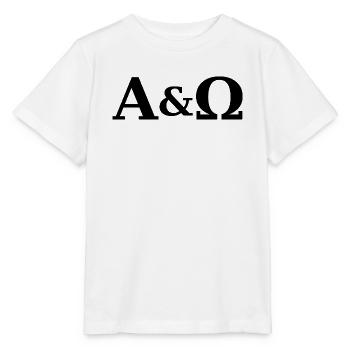 Alpha und Omega als  biblische Symbolik.  - Stanley/Stella Kinder T-Shirt MINI CREATOR  - Weiß - Vorne - Maike (125cm)