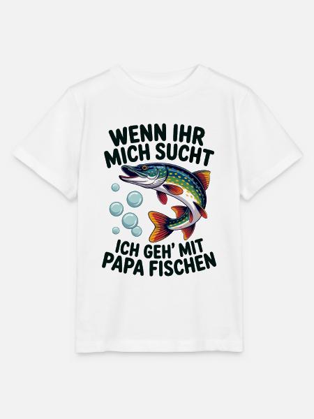 Ich gehe mit Papa angeln fischen springender Hecht - Stanley/Stella Kinder T-Shirt MINI CREATOR  - Weiß