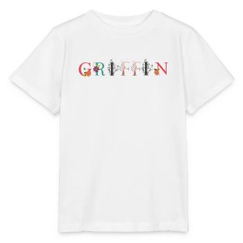 GRIFFIN Name Art With Flowers Embroidered - Stanley/Stella MINI CREATOR Kids’ T-Shirt - white - Front - Maike (125cm)