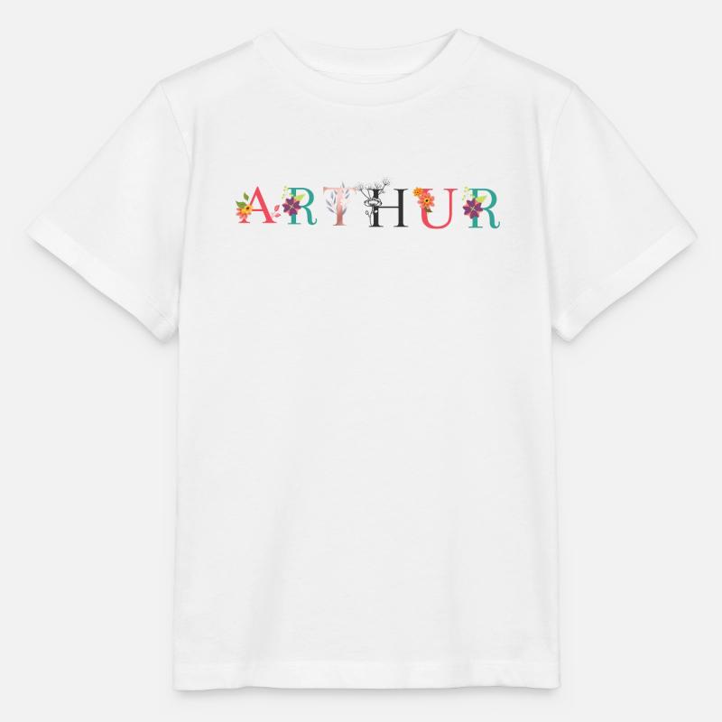 Art du nom ARTHUR avec fleurs brodées - T-shirt bio MINI CREATOR Stanley/Stella Enfant - blanc