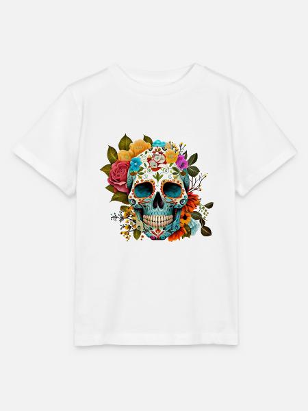 Totenkopf Blumen Bunt - Stanley/Stella Kinder T-Shirt MINI CREATOR - Weiß
