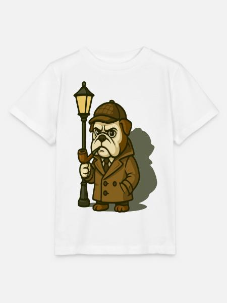 Sherlock Bulldogge-Detektiv mit Pfeife und Lampe - Stanley/Stella Kinder T-Shirt MINI CREATOR  - Weiß