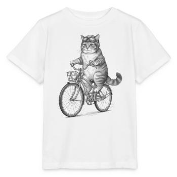 Katzenradfahrer mit Schutzbrille - Stanley/Stella Kinder T-Shirt MINI CREATOR  - Weiß - Vorne - Maike (125cm)