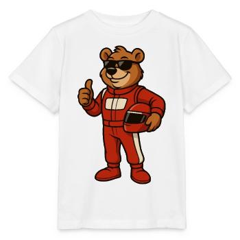 Racer Bear in Racing Suit - Stanley/Stella MINI CREATOR Kids’ T-Shirt - white - Front - Maike (125cm)