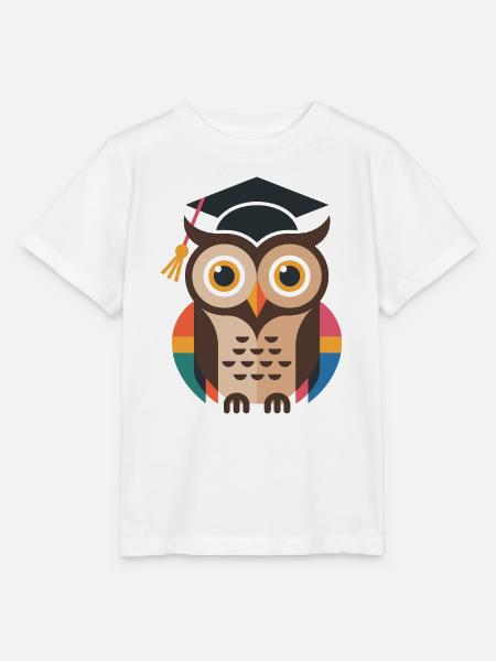 Bunte Abschluss-Eule mit bunten Gefieder - Stanley/Stella Kinder T-Shirt MINI CREATOR  - Weiß