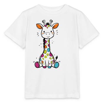 Süße Bunte Giraffe Kinder Baby Safari T-Shirt - Stanley/Stella Kinder T-Shirt MINI CREATOR  - Weiß - Vorne - Maike (125cm)