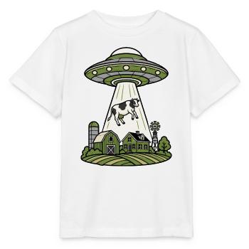 UFO Entführung Kuh Bauernhof Retro Sci-Fi Shirt - Stanley/Stella Kinder T-Shirt MINI CREATOR  - Weiß - Vorne - Maike (125cm)