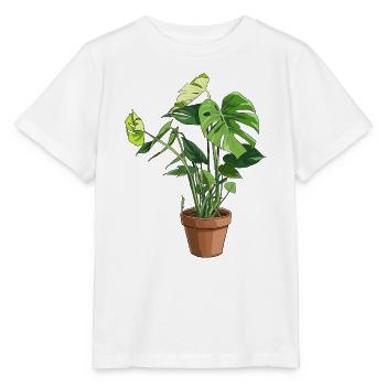 Monstera im Topf – Dschungelblätter - Stanley/Stella Kinder T-Shirt MINI CREATOR  - Weiß - Vorne - Maike (125cm)