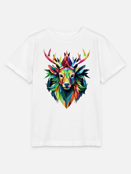 Buntes Hirschgeweih - Origami - Style - Stanley/Stella Kinder T-Shirt MINI CREATOR - Weiß