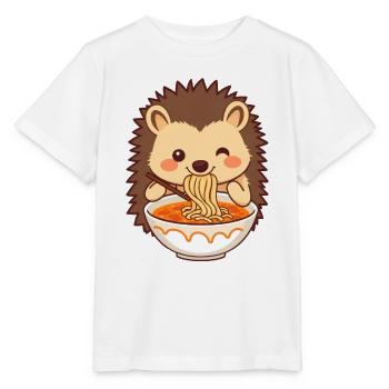 Un hérisson sucré aime la soupe de nouilles - T-shirt bio MINI CREATOR Stanley/Stella Enfant - blanc - Devant - Maike (125cm)