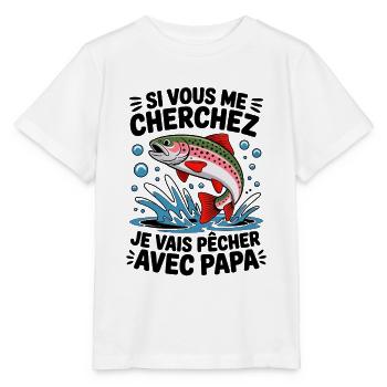 Je vais à la pêche avec papa - truite sautante - T-shirt bio MINI CREATOR Stanley/Stella Enfant - blanc - Devant - Maike (125cm)